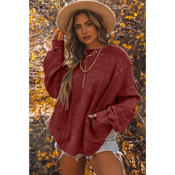 Azura Exchange  Red Exposed Seam Twist Open Back Oversized Sweatshirt - Picture 3 of 7
